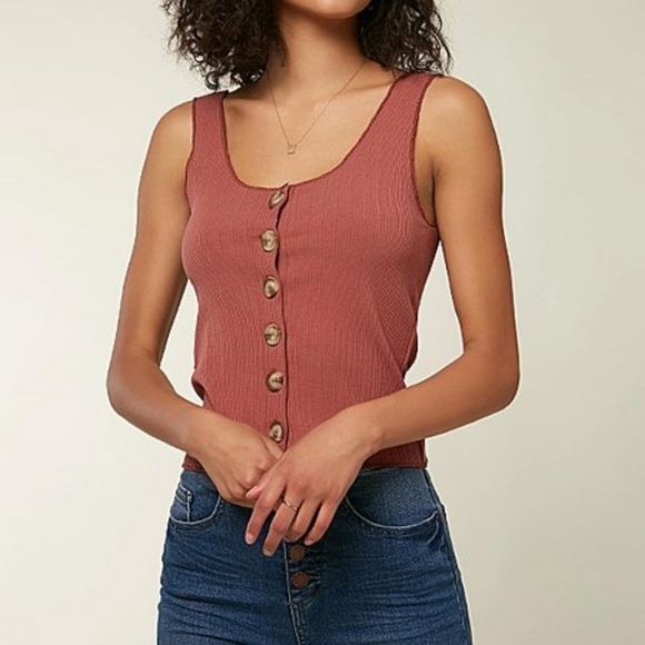 Free Kisses Tops - NWOT Free Kisses Mauve Button Ribbed Tank Top